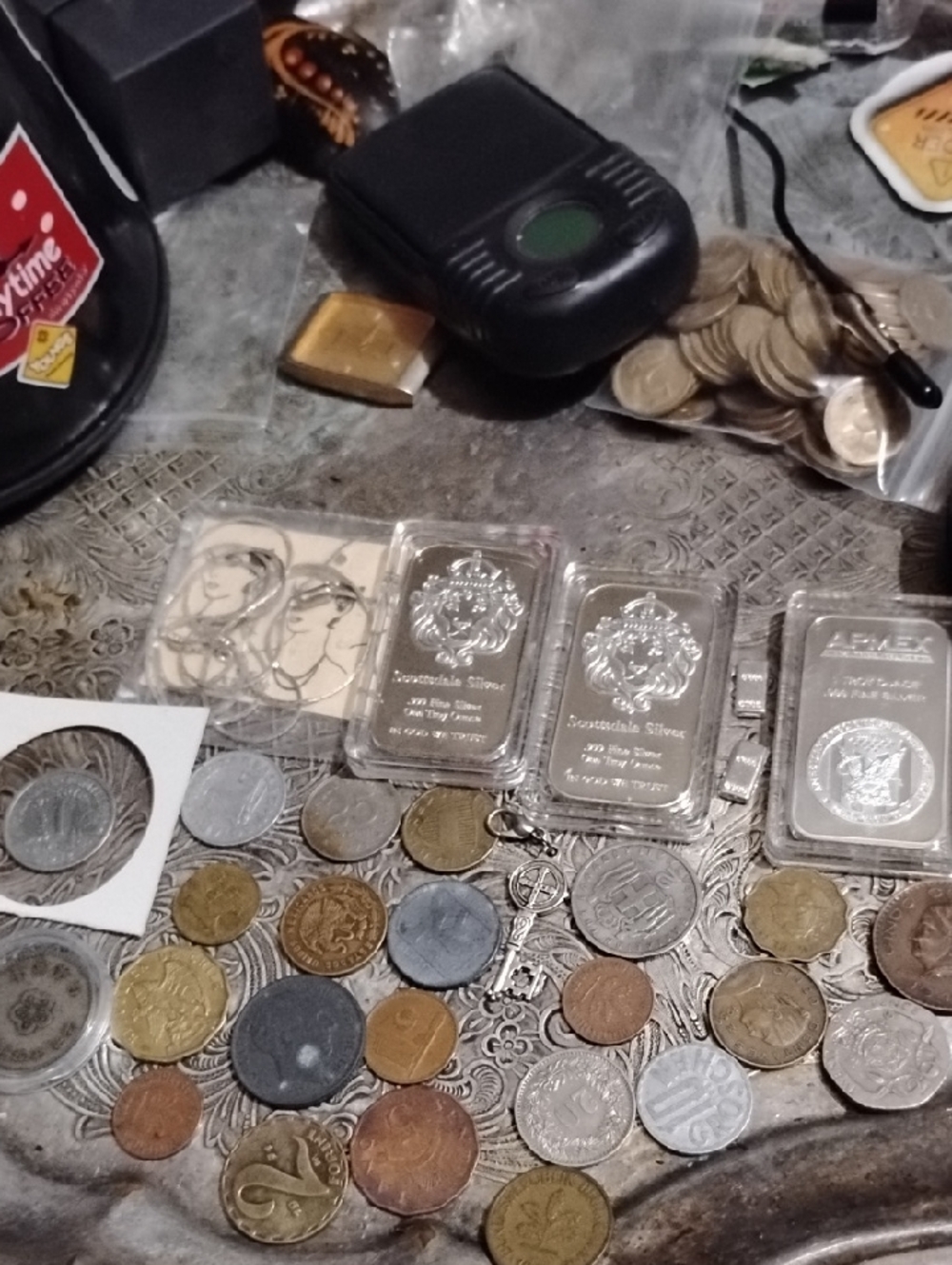 Mixed Coin & Silver Bar BillionLot with Cross Pendant - Assorted Metallic Colors